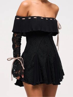 Murci Collette Fold Over Lace Mini Dress with Long Sleeves